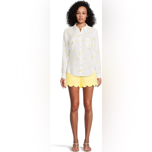 NWT Lilly Pulitzer Sea View Linen Button Down Top Honeycomb Lemon